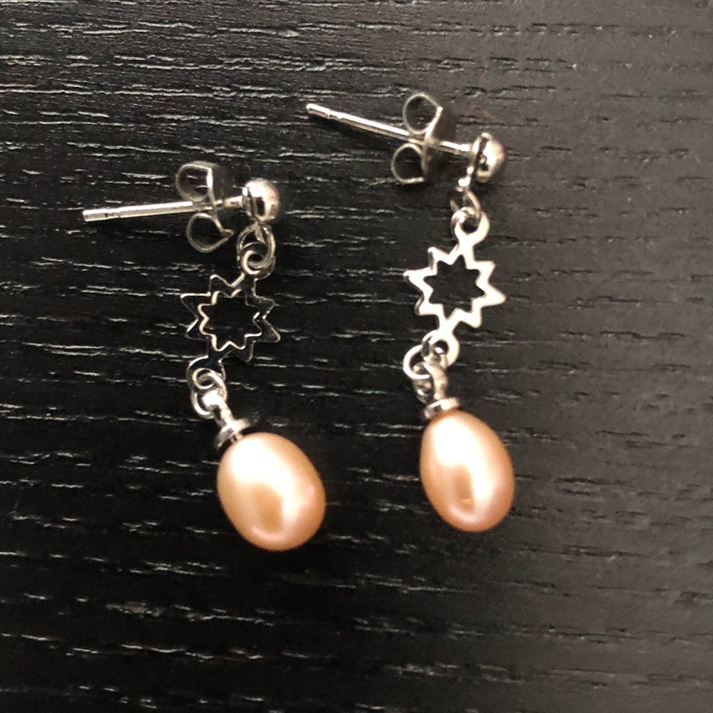 Pink Pearl Silver Earrings